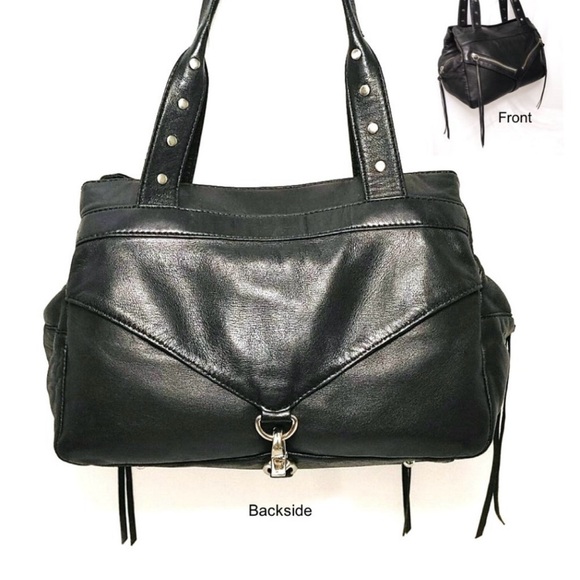 BOTKIER Black Trigger Moto Leather Satchel Large Size Shoulder Bag Purse… - Picture 2 of 5